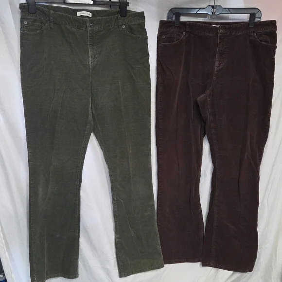Coldwater Creek Corduroy Pants in Olive and Burgundy Sz 14 - Picture 1 of 15